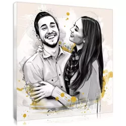 Tableau toile avec photo de couple style esquisse