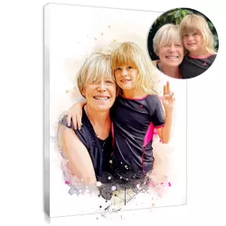 Family photo in watercolor style, printed on canvas