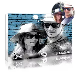 Photo of a couple in a street art style with graffitis