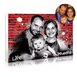 Personalised graffiti wall art created from a family photo.