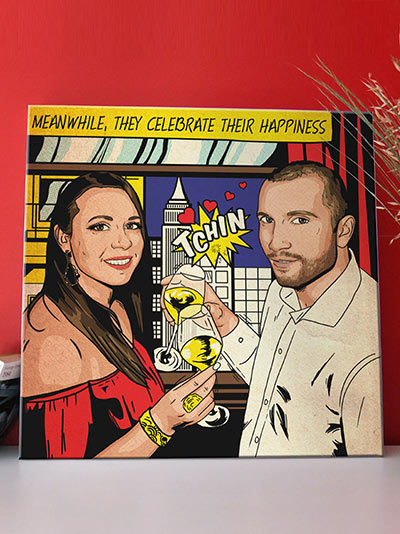 Couple photo transformed into a Lichtenstein drawing