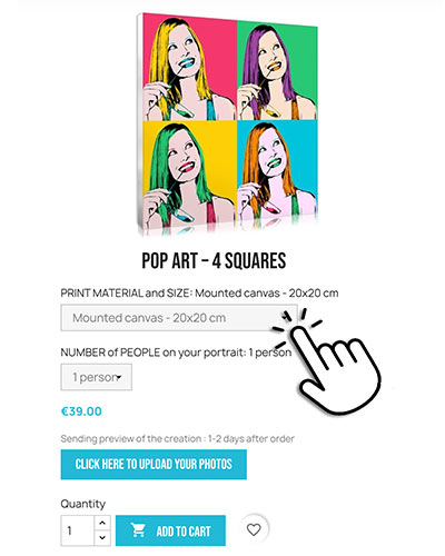 Selecting options for the custom pop art portrait