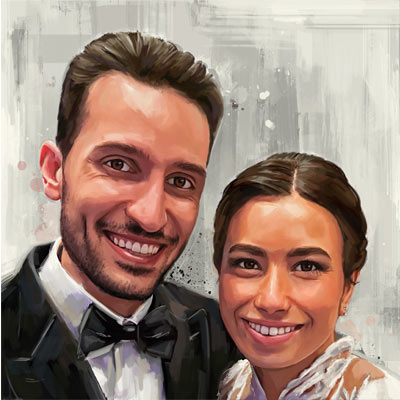 Portrait de couple de mariés en peinture numérique
