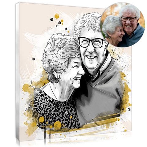 Portrait personnalisé style dessin à partir d'une photo de grands-parents
