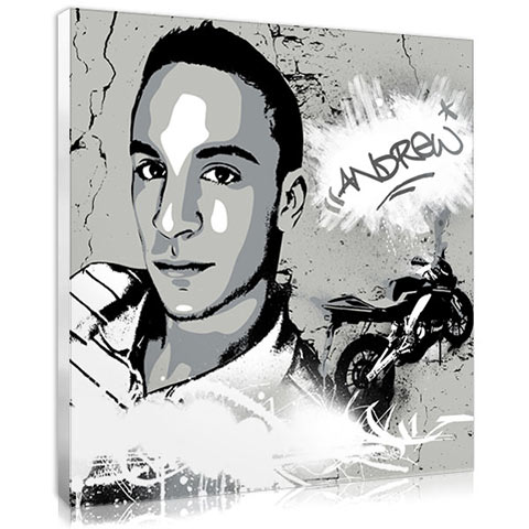 Graffiti portrait depicting his passion: the perfect personalised gift for a man.