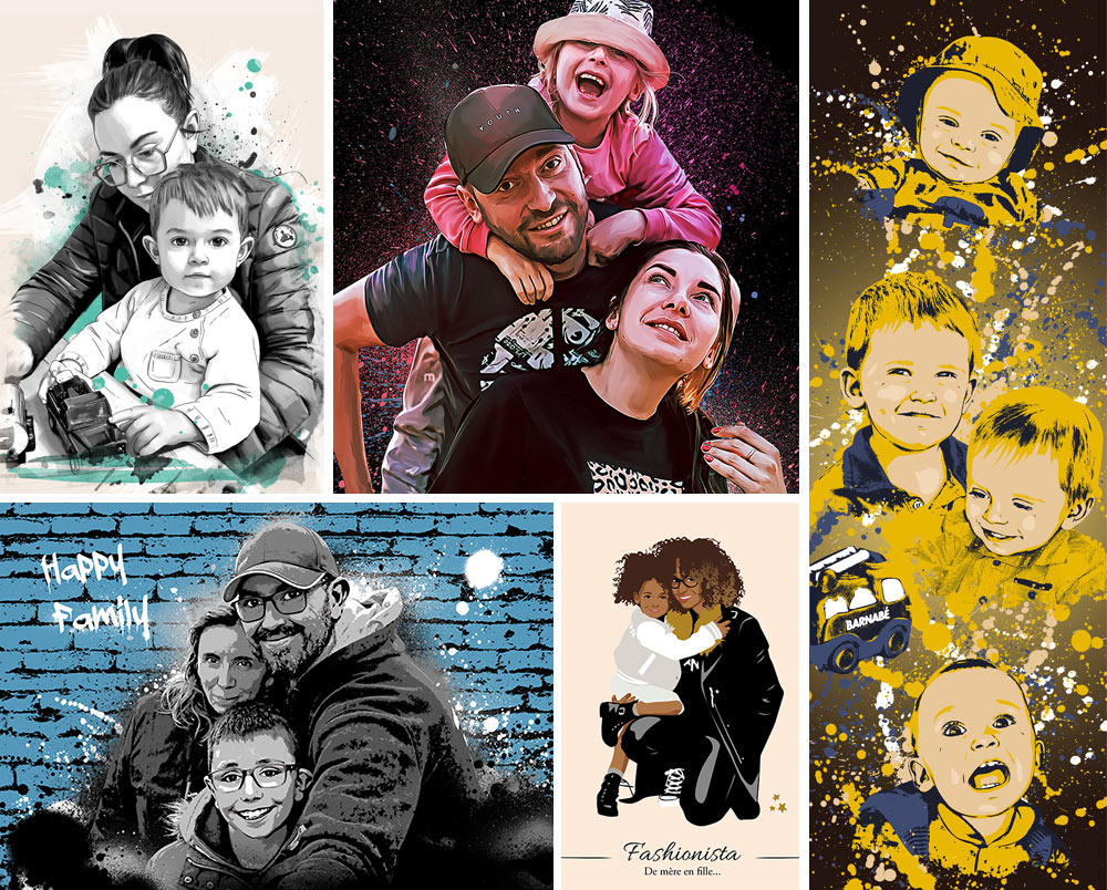 Exemples de portraits en famille réalisés pour nos clients