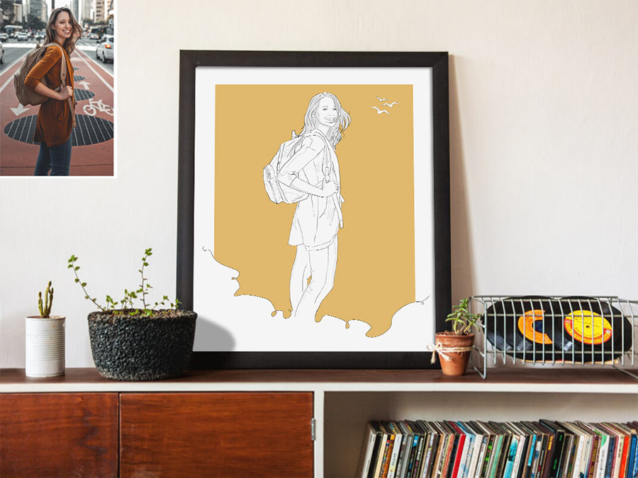 Portrait minimaliste personnalisé créé d'après photo par une illustratrice