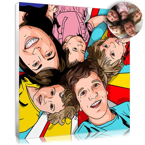 Photo de famille dessinée en style Lichtenstein