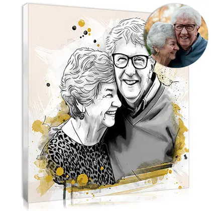 Portrait personnalisé style dessin à partir d'une photo de grands-parents