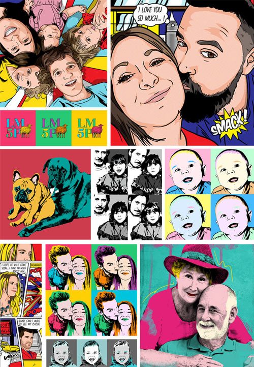 Exemple de tableaux Pop Art personnalisés réalisé pour nos clients