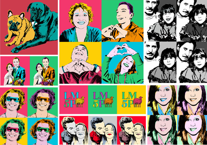 Exemple de portraits pop art style Andy Warhol réalisés pour nos clients