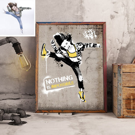 Impression sur papier photo d'un tableau graffiti silhouette