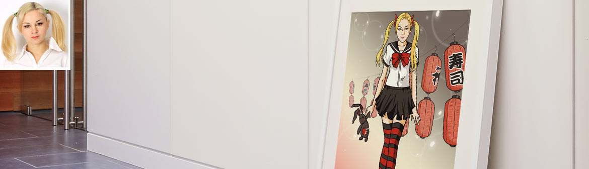 Portrait manga personnalisé écolière