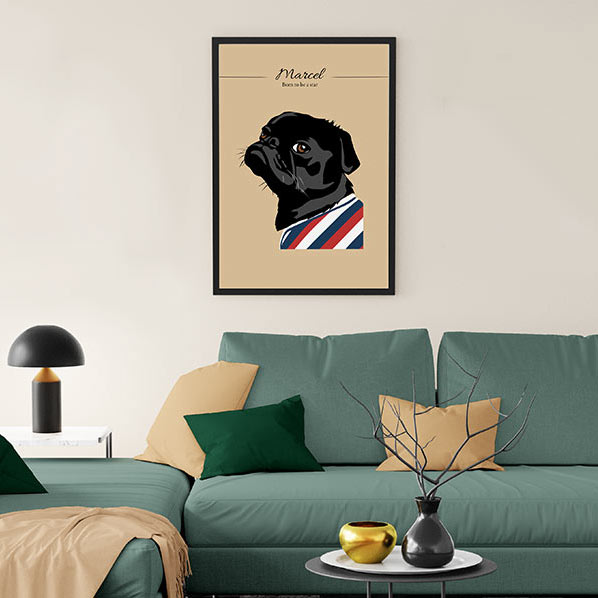 Décoration du salon avec un portrait animal personnalisé