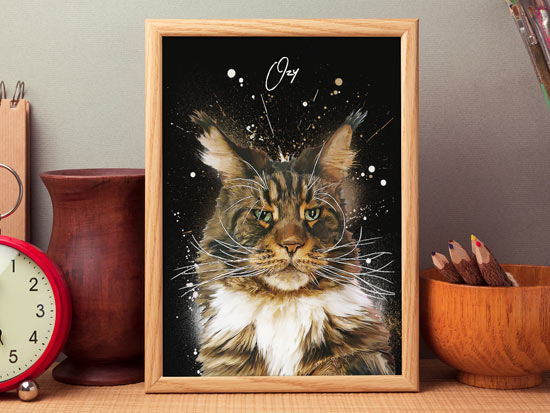 Painted portrait of a cat created from your picture