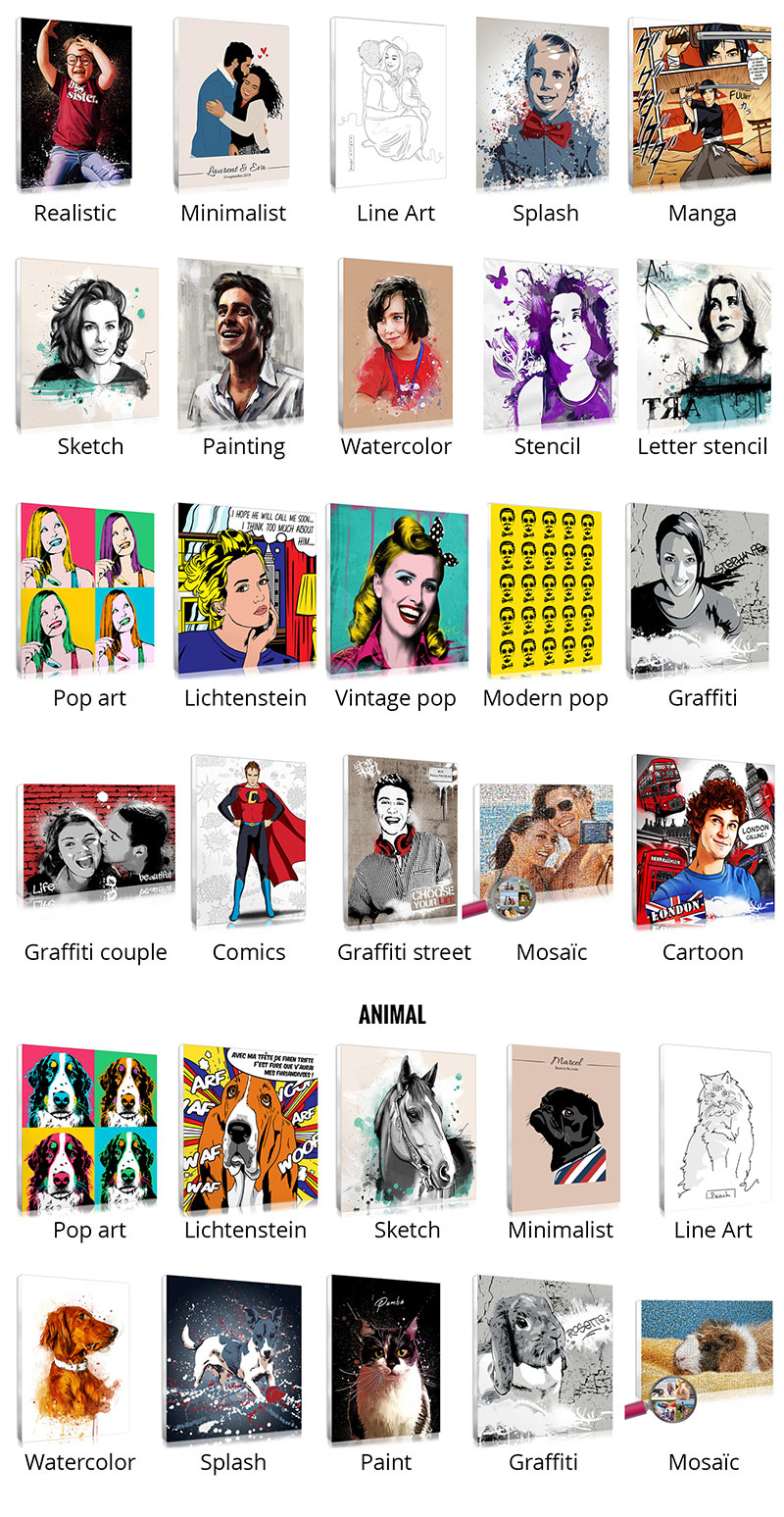 Our personalised portraits styles