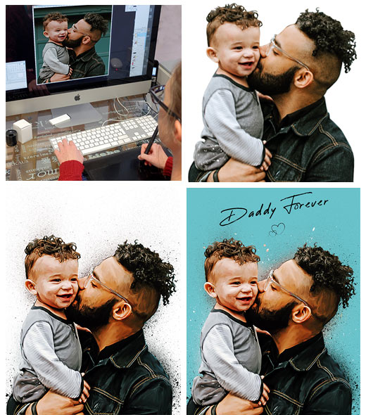 Creation process of a family portrait in modern painting