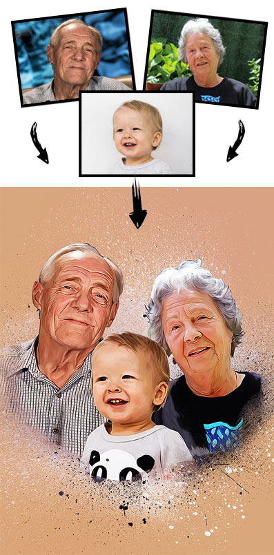 A family portrait in painting style from photos